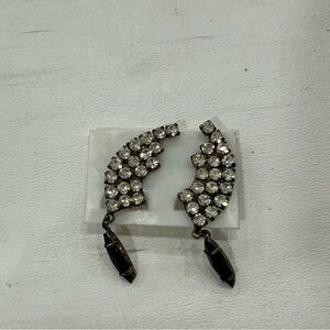 Vintage Silver and Black Crystal Clip On Earrings